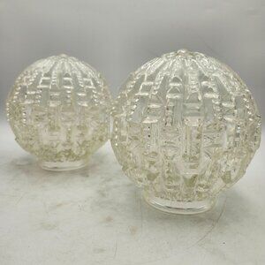 Art Deco Cut Glass Globe Light Shades 8in Round Set Of 2 Geometric 4in Fitter